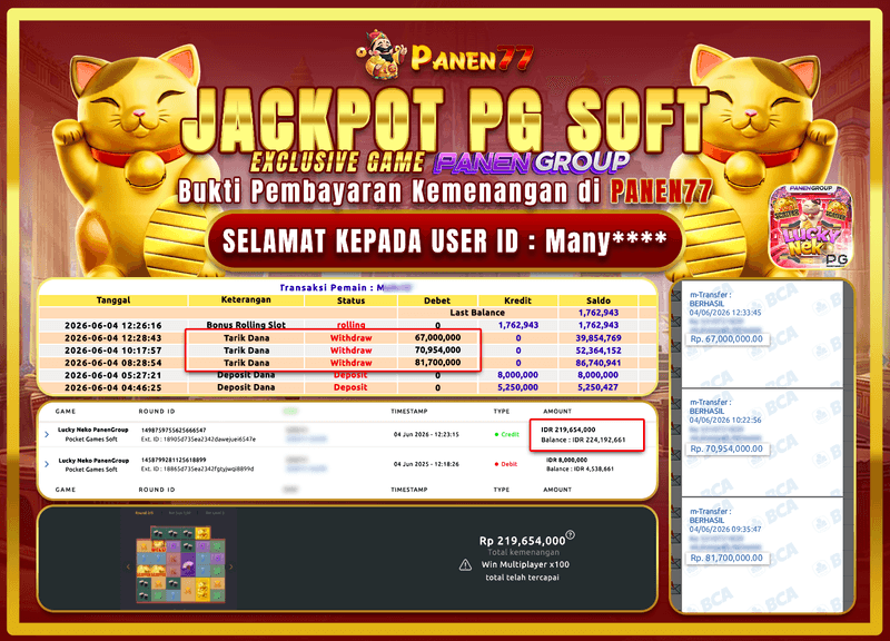 PANEN CUAN! LUCKY NEKO JEBOL 219 JUTA DI PANEN77!